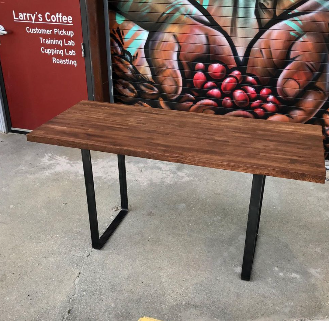 Butcher Block Desk Bar with Steel Modernist Legs Retro Modern
