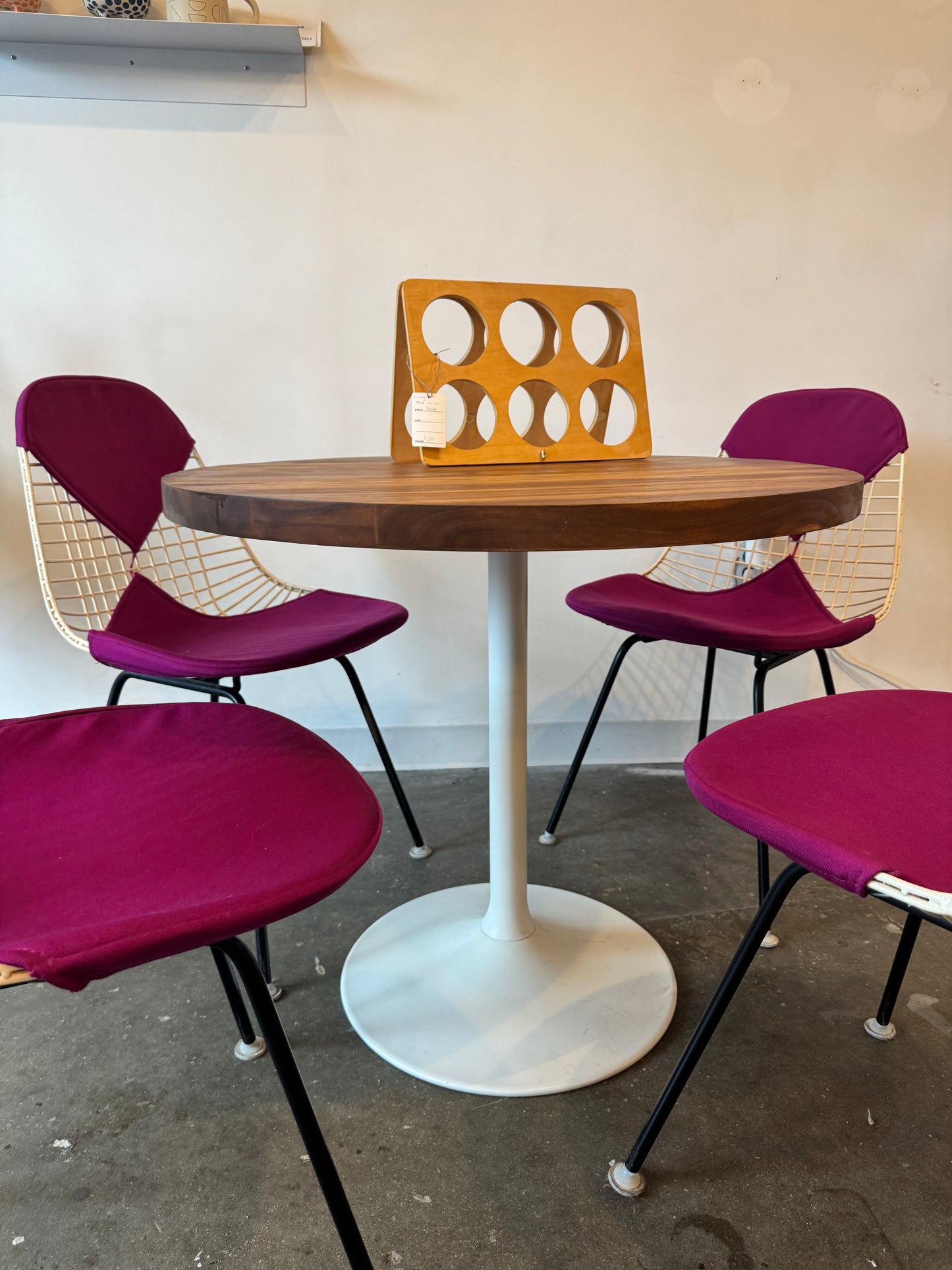 Circular Butcher Block Table with Vintage Pedestal Base
