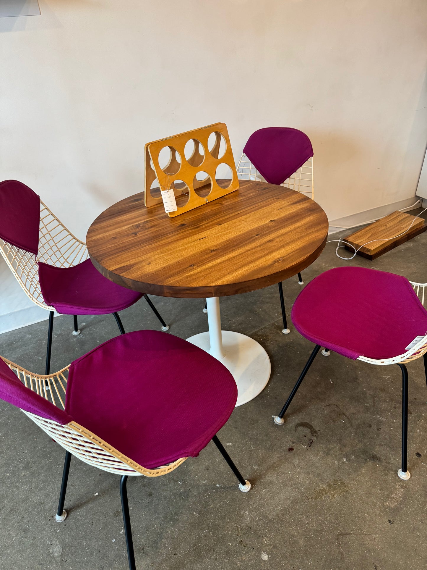 Circular Butcher Block Table with Vintage Pedestal Base