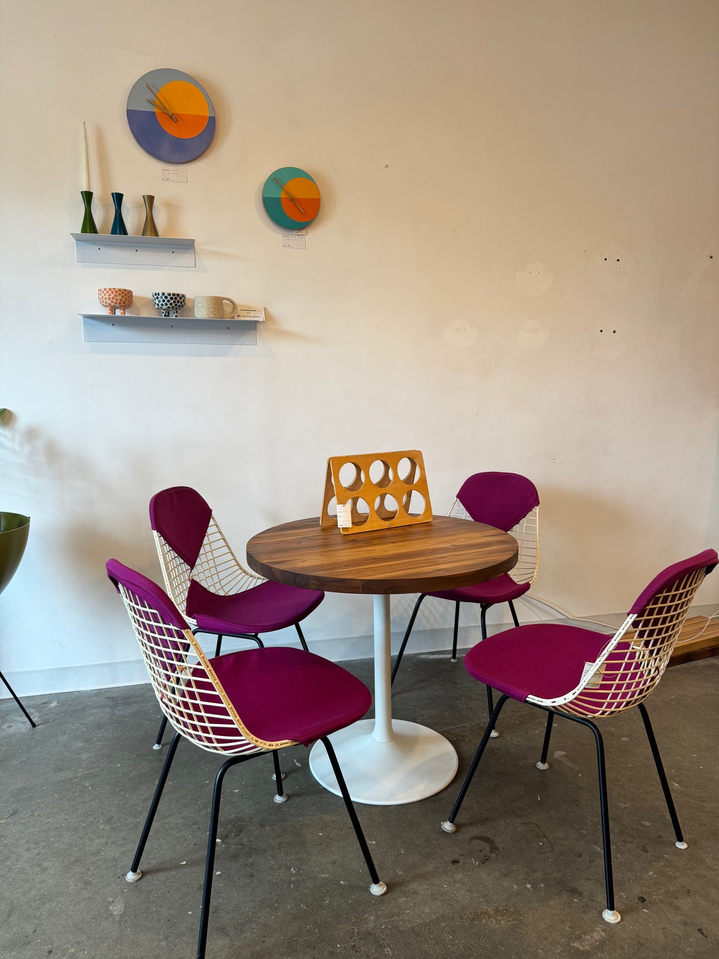 Circular Butcher Block Table with Vintage Pedestal Base