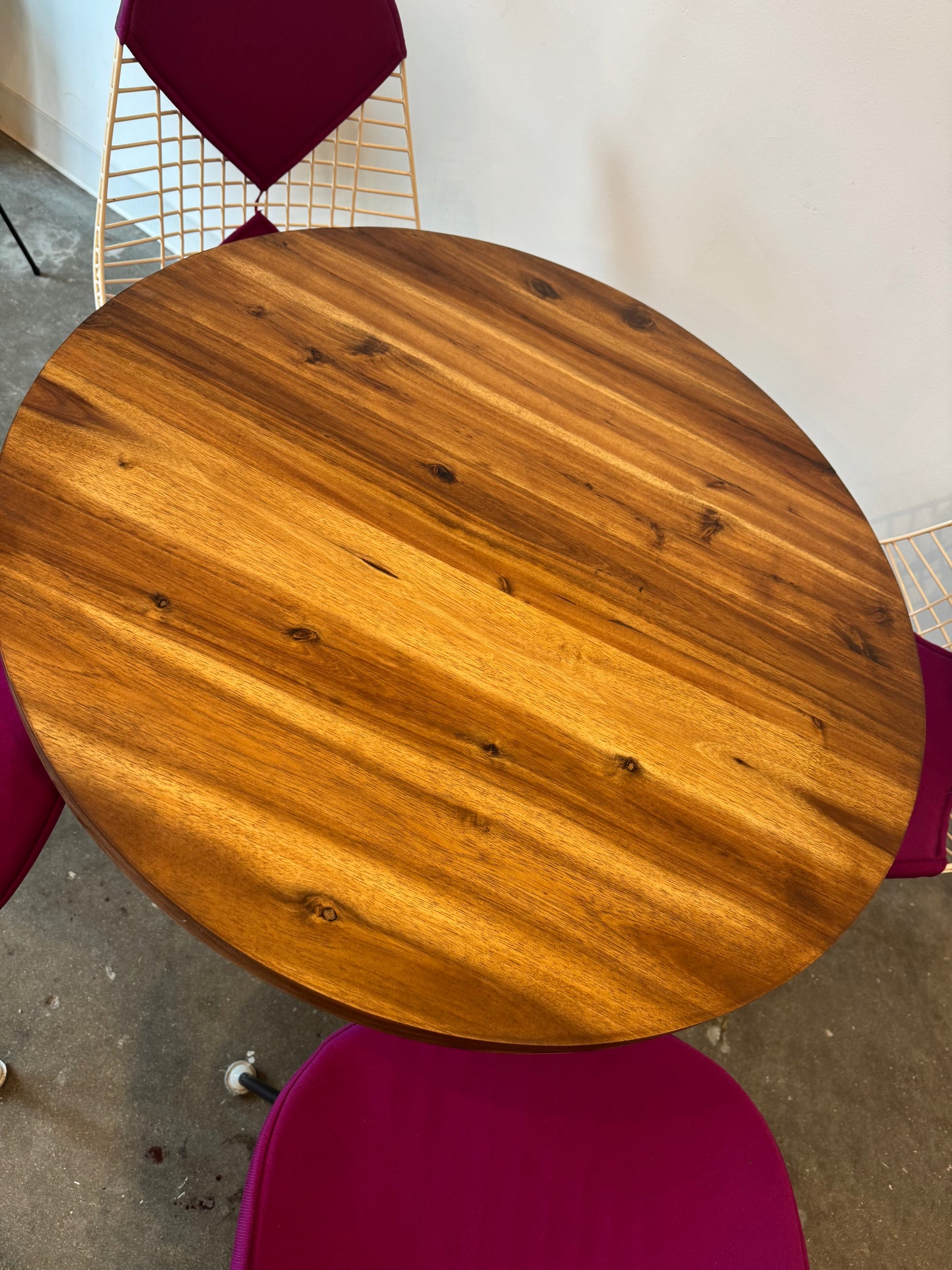 Circular Butcher Block Table with Vintage Pedestal Base