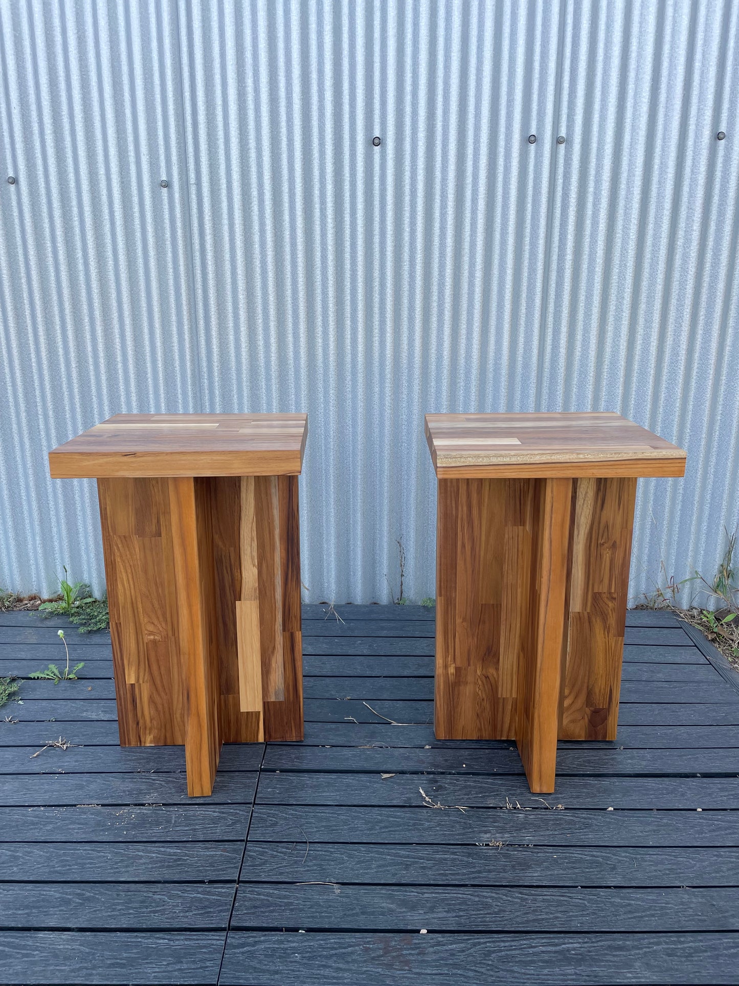 Handmade Teak Butcher Block Side Table