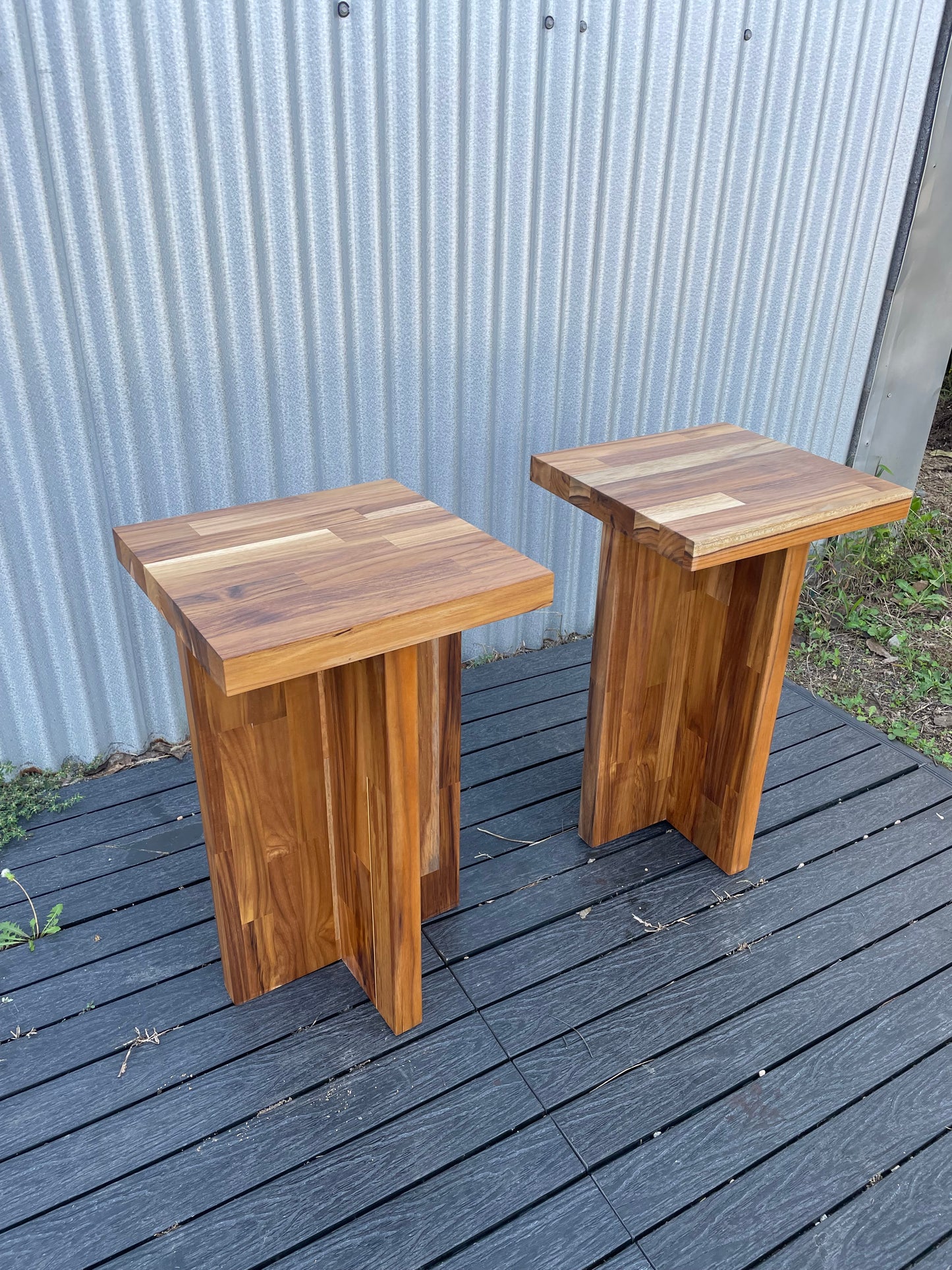 Handmade Teak Butcher Block Side Table