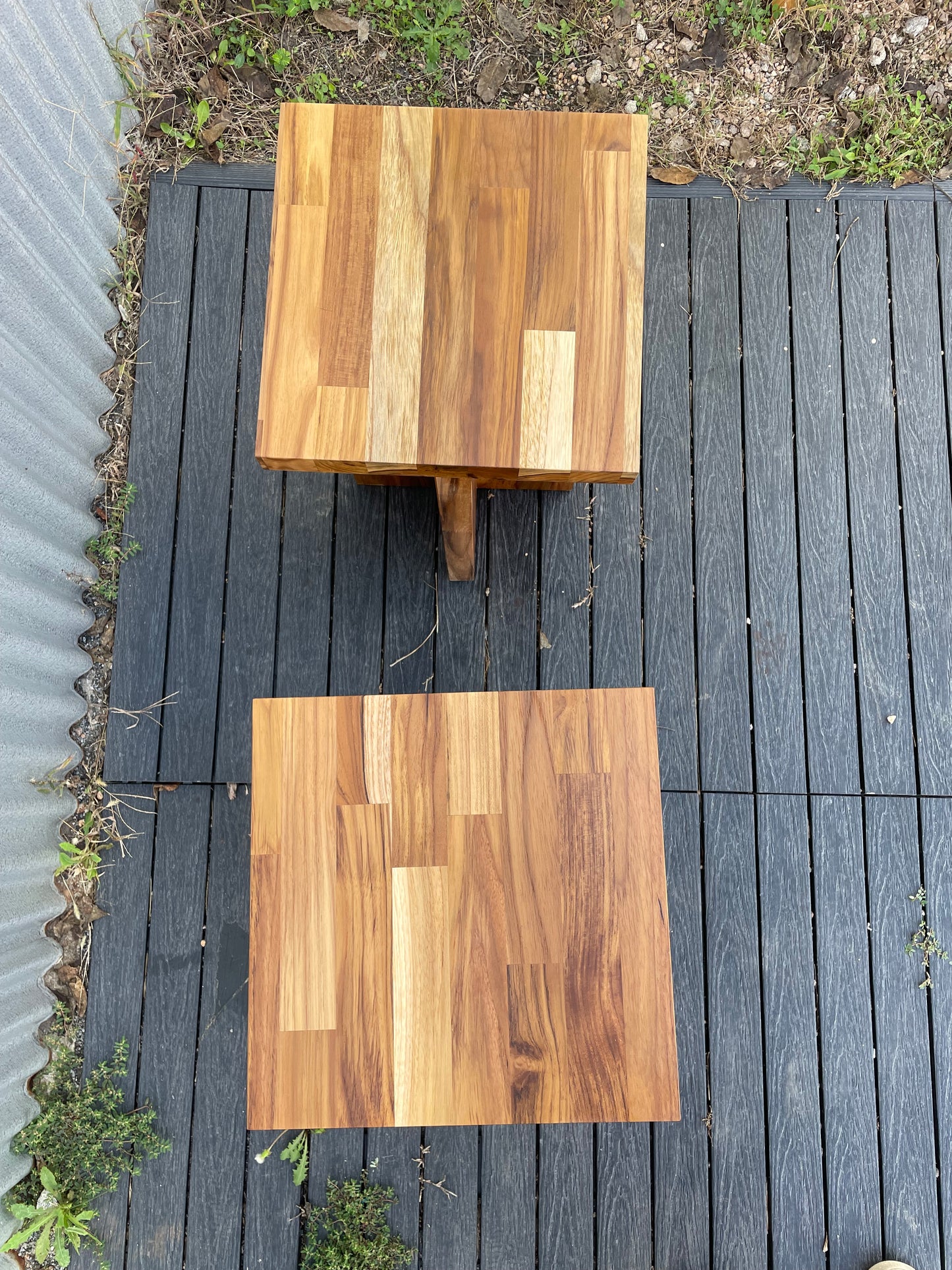 Handmade Teak Butcher Block Side Table