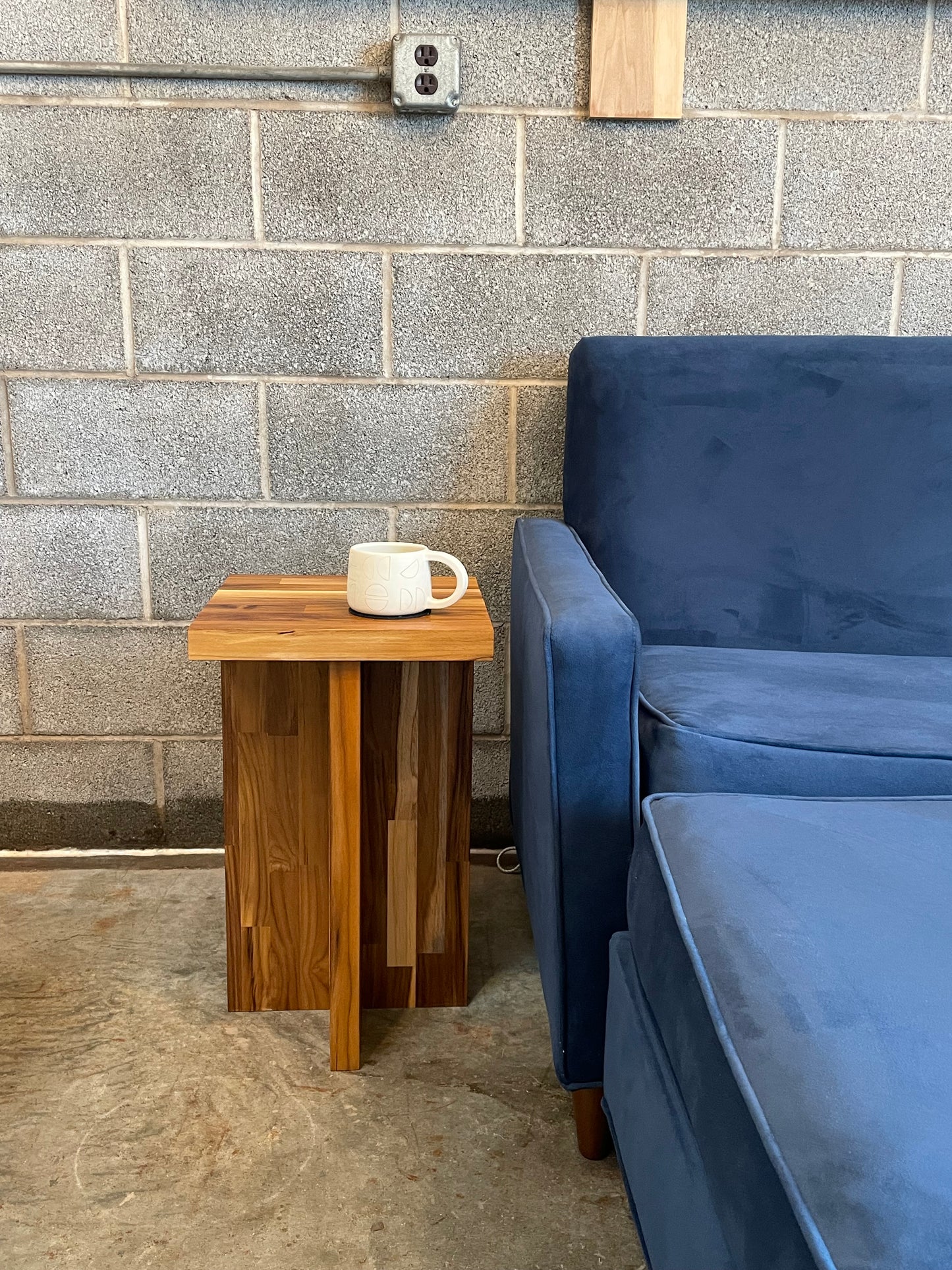 Handmade Teak Butcher Block Side Table