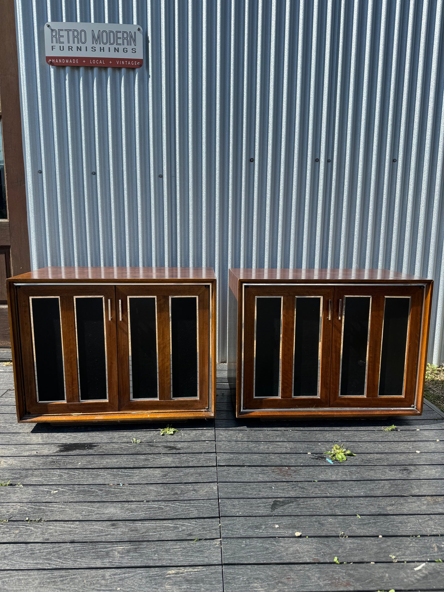 Vintage Lane Walnut and Chrome Nightstands