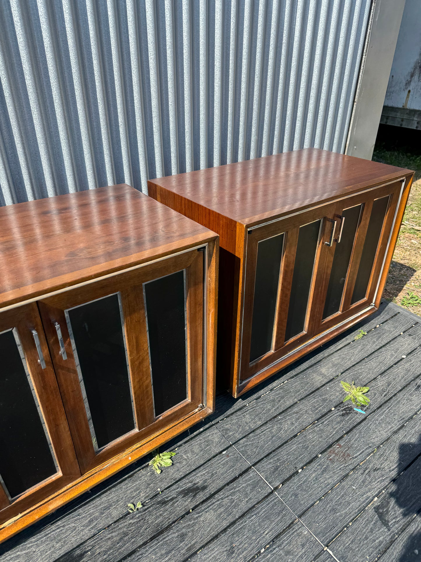 Vintage Lane Walnut and Chrome Nightstands