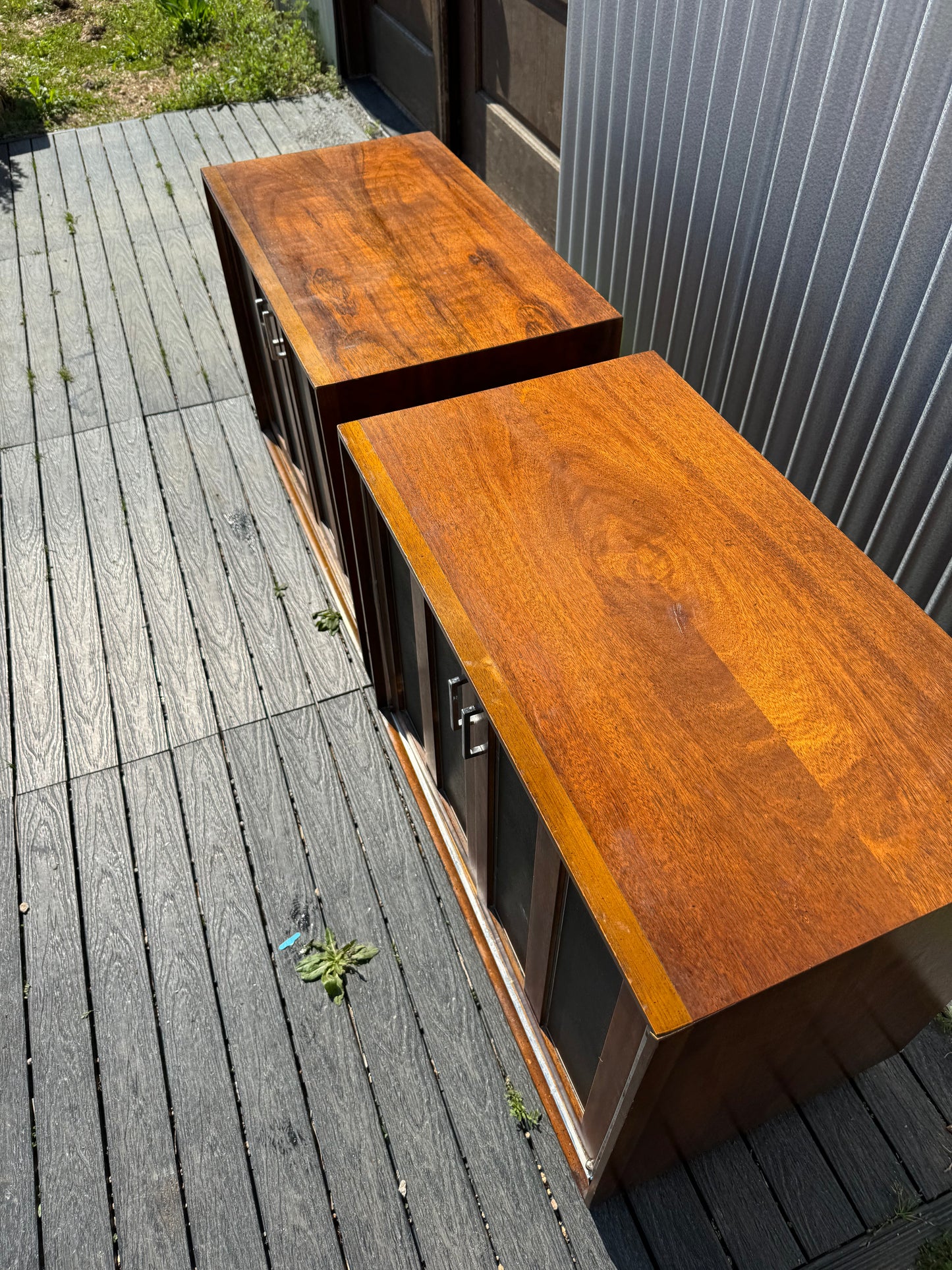 Vintage Lane Walnut and Chrome Nightstands