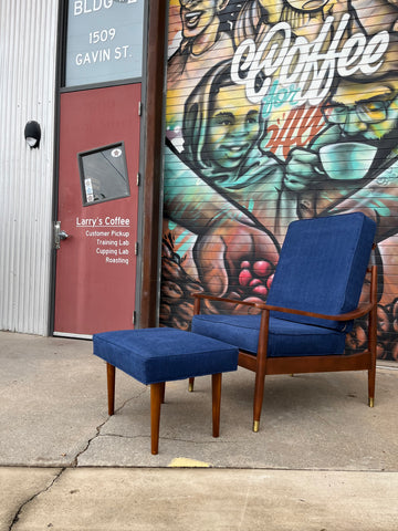 Vintage High Back Lounge Chair + New Footstool