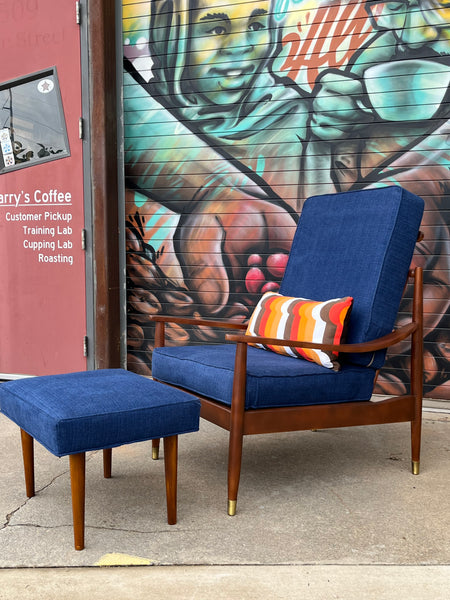 Vintage High Back Lounge Chair + New Footstool