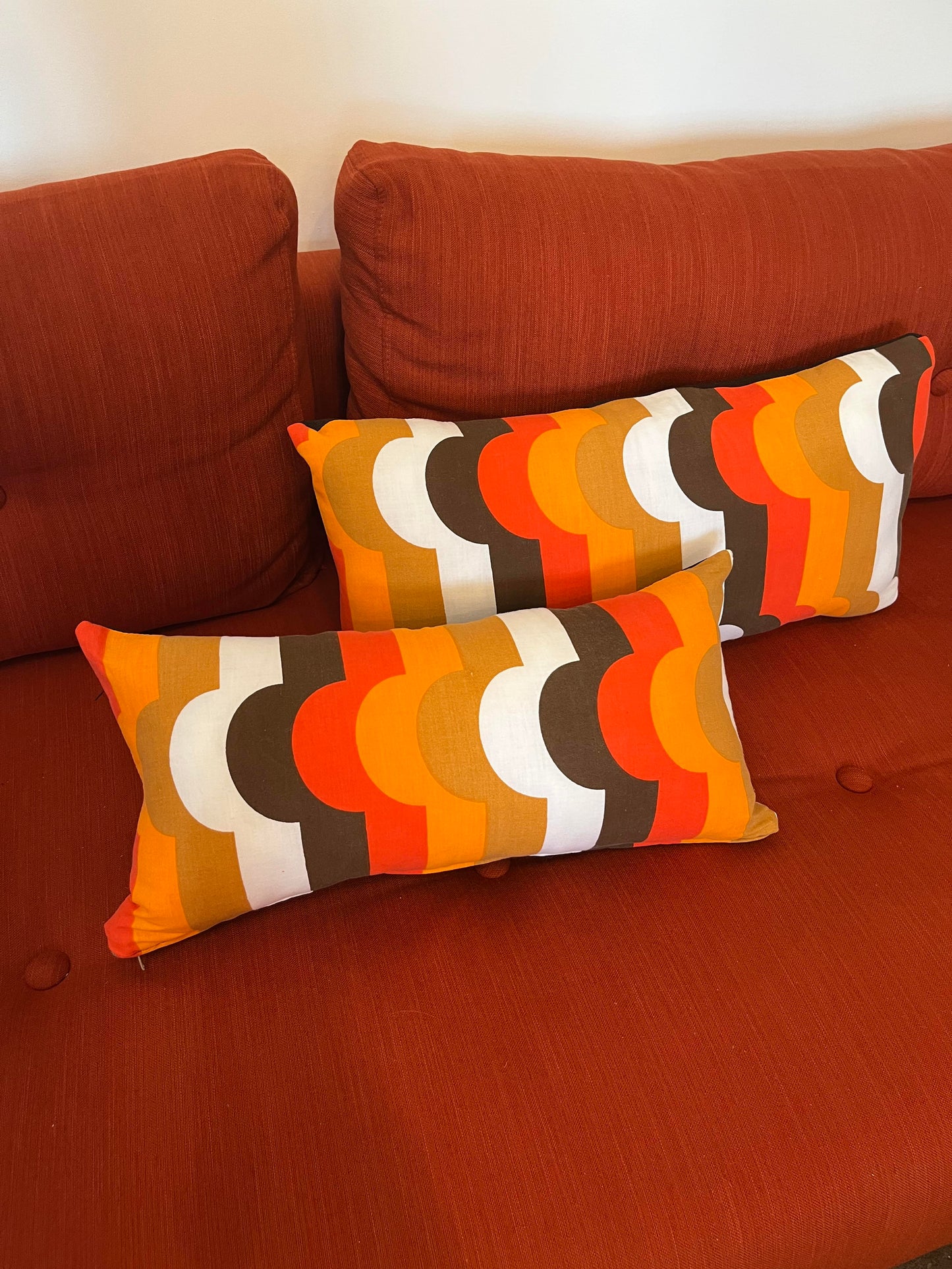 Handmade Lumber Pillow in 1970s fabric