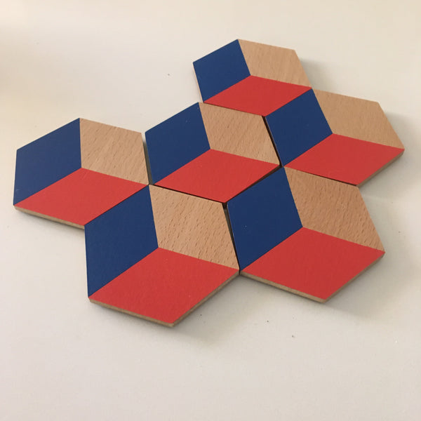 Cubed Wooden Coasters (Set of 6) Red & Blue