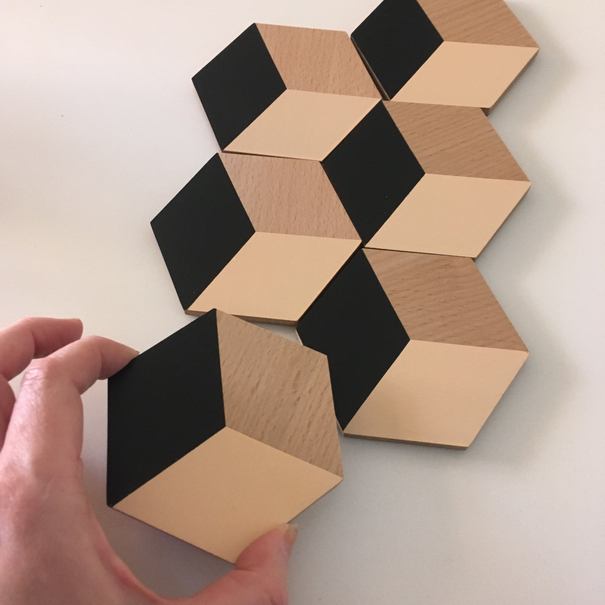 Cubed Wooden Coasters (Set of 6) Beige & Black