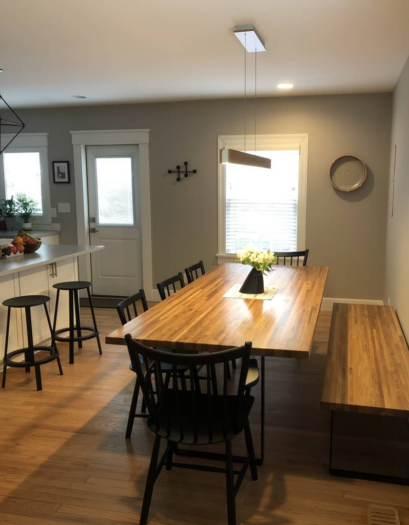 Butcher Block Desk Bar with Steel Modernist Legs Retro Modern